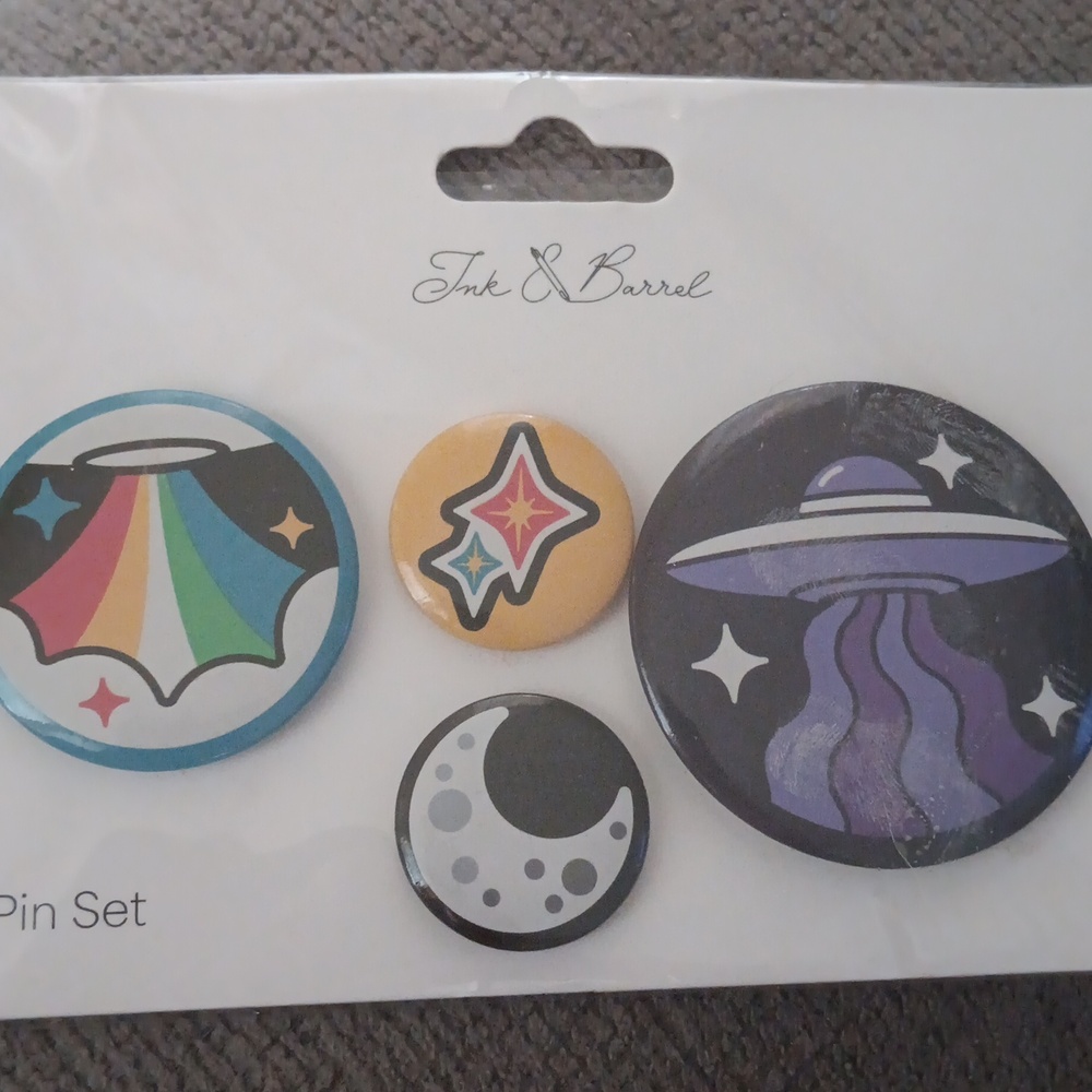 Colorful UFO and Rainbow Brooch Set